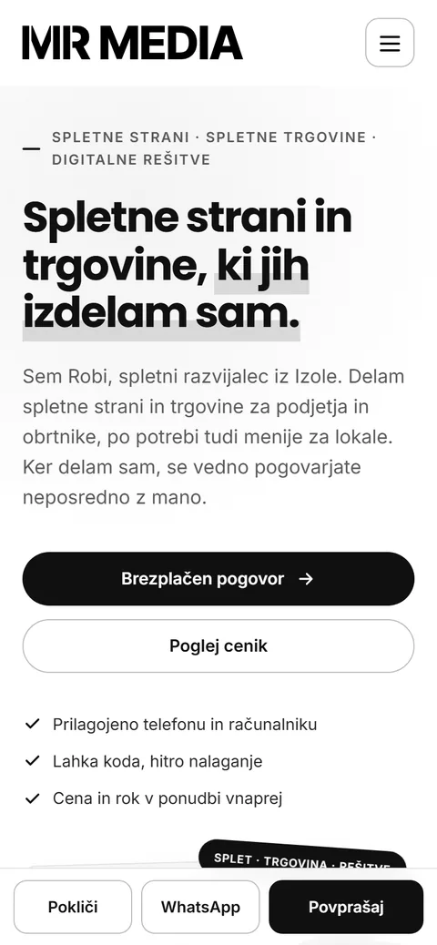 The MR Media home page on a phone