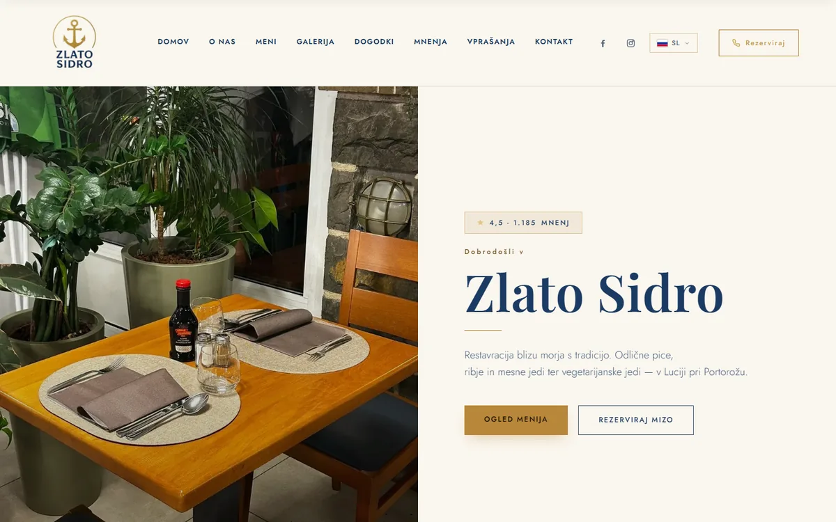 The Zlato Sidro home page on desktop