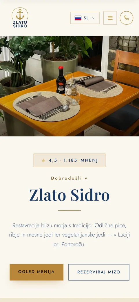 The Zlato Sidro home page on a phone